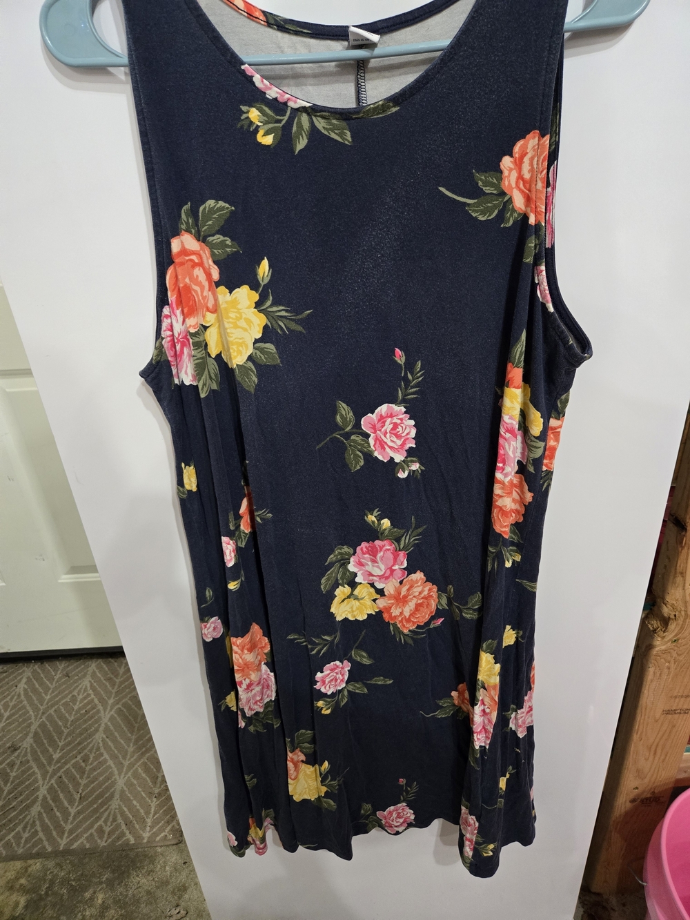 Old Navy Navy Floral Sleeveless Swing Dress with Pink and Yellow Roses